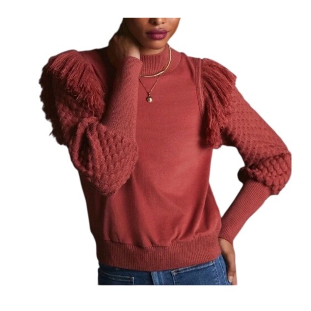 Anthropologie Dolan Womens M Left Coast Collection Rust Fringed Knit Sweater